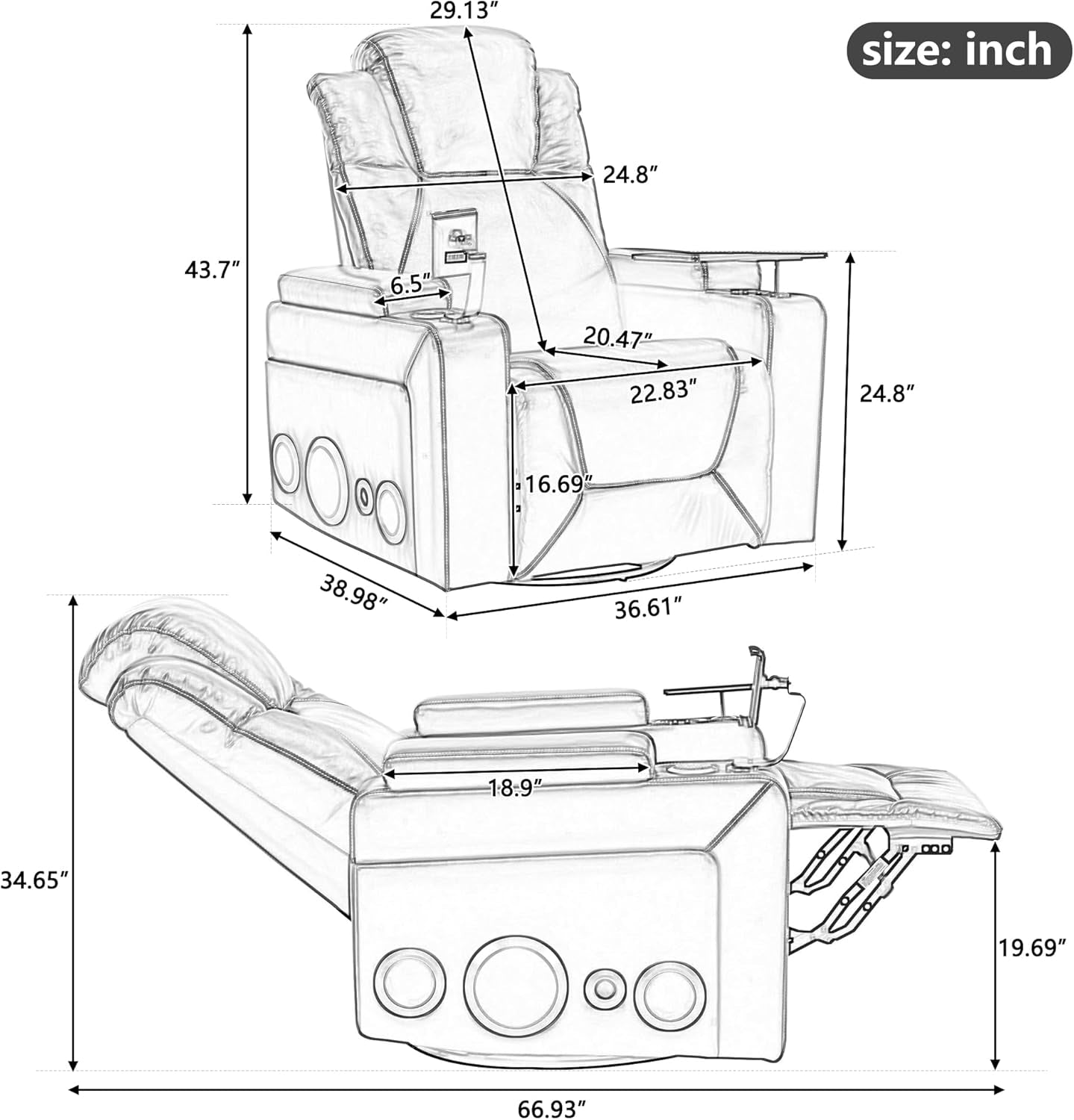 270 Degree Swivel PU Leather Power Recliner Individual Seat Home